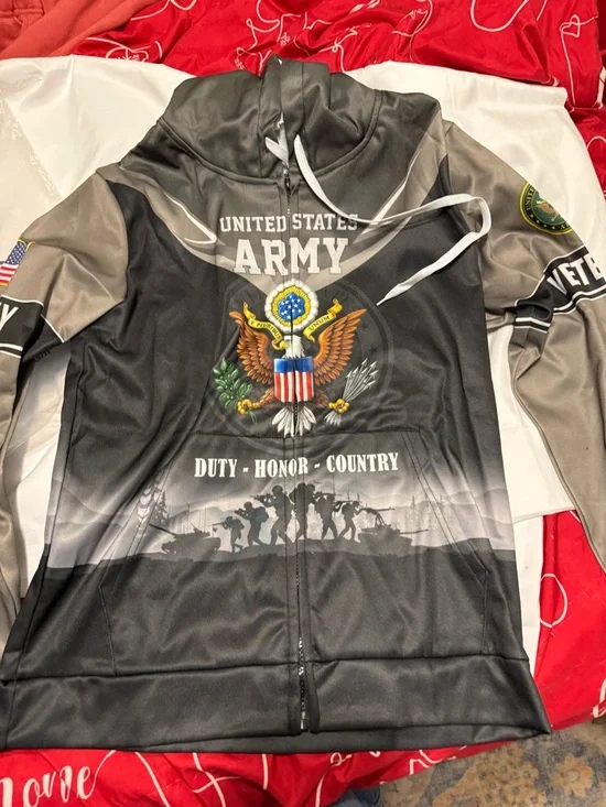United States Army Black & Gray Zip-Up Hoodie - Duty Honor Country - Picture 1 of 5